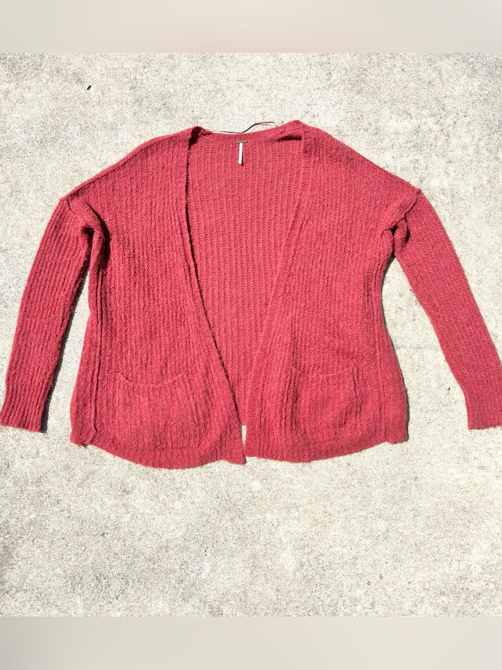 Free People Alpaca Fur Open-Front Cozy Knit Cardigan Sweater - Red